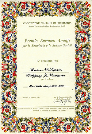 Urkunde Amalfi-Preis 1991