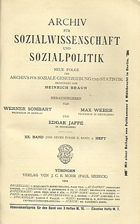 Titelblatt des ersten Aufsatzes zur "Protestantischen Ethik und der ‚Geist‘ des Kapitalismus"